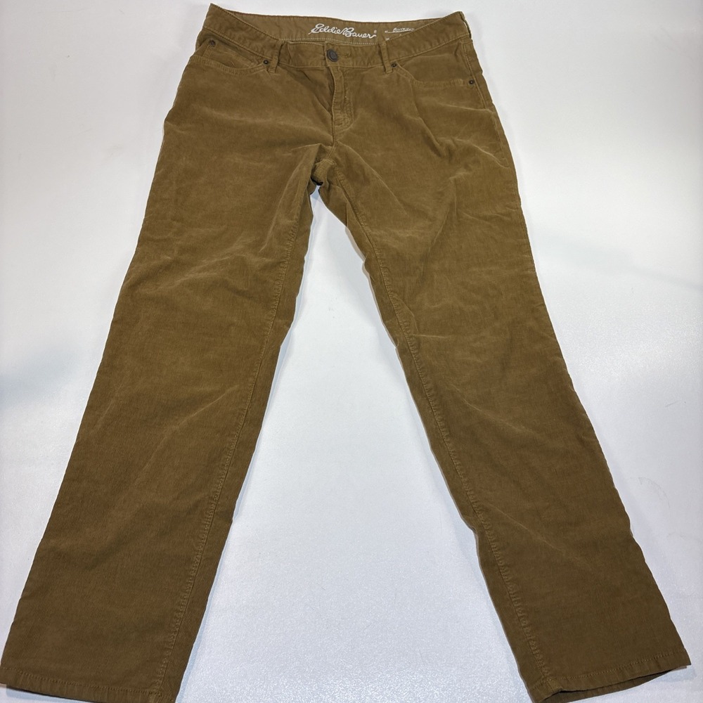 Eddie Bauer Women Pants 10 Beige Boyfriend Slim Corduroy Button Logo Spandex